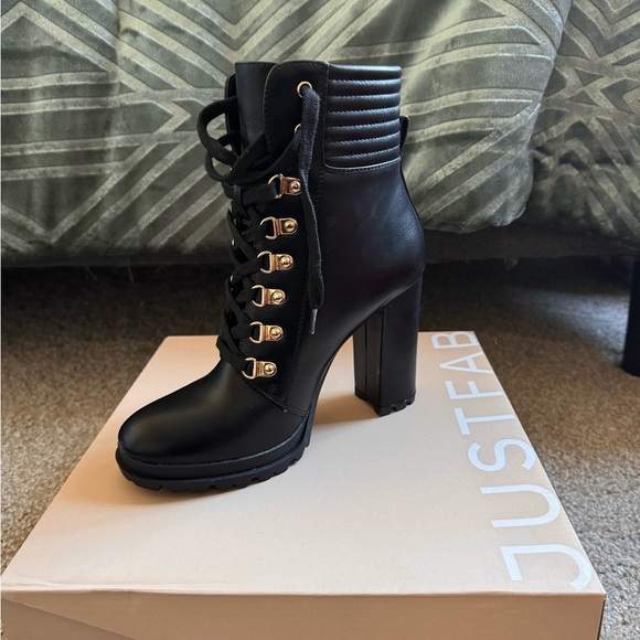 JustFab Shoes - JustFab Shandee Black Lace-Up High Heel Boots